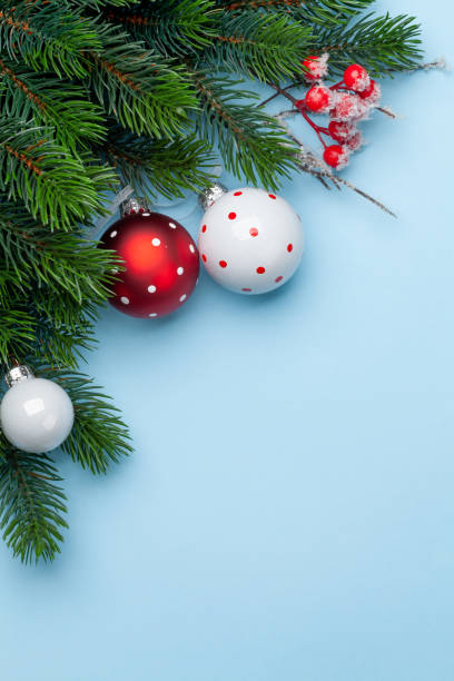 istock Christmas greeting card with fir tree and bauble 1289843511