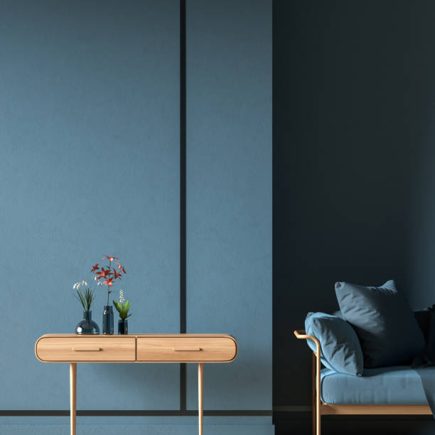 istock Empty wall mock up in Scandinavian style interior. Minimalist interior design. 3D illustration. 1289843599