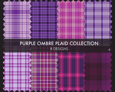 Purple Ombre Plaid textured seamless pattern collection includes 8 design swatches suitable for fashion textiles and graphics