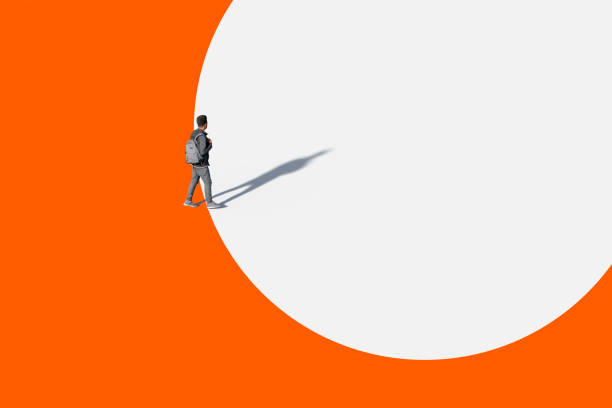istock Young Man, Holding Back Pack, Walking In Colorful Space, Illustration. Unrecognisable, Created In 3d Software 1289847001