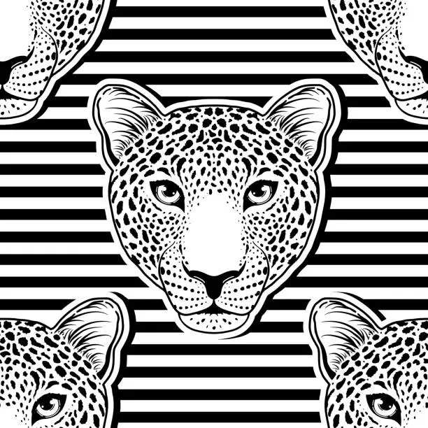 Vector illustration of Seamless pattern with leopard muzzle