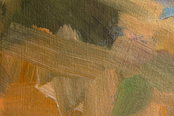 Abstract multicolored background with oil paint. Hand-textured background for signage and banners. A mix of brown, pink, sand-beige, yellow and blue colors on canvas. Colorful artistic background.