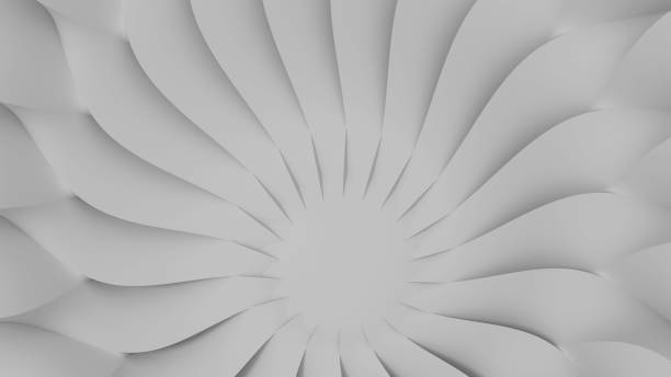 istock Modern abstract parametric three-dimensional background of a set of wavy white three-dimensional petals converging in a cent. 3D illustration 1289849066
