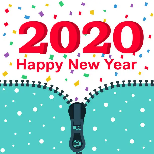 Vector illustration of 2021 Happy New year. Opens up zipper with 2020