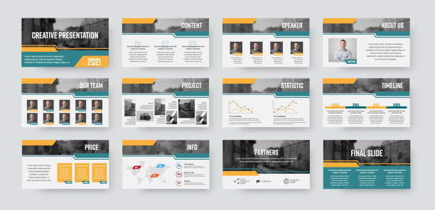 Presentation slide template, vector infographics ready to use for annual report, statistics, information with corporate style. Presentation slide template, vector infographics ready to use for annual report, statistics, information with corporate style. Booklet for analytics, business concept, white background design flyer template stock illustrations