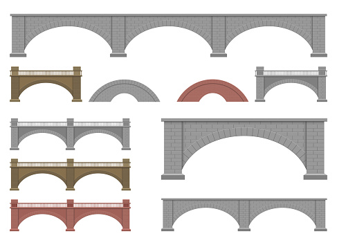 Beautiful vector design illustration of stone bridge set isolated on white background