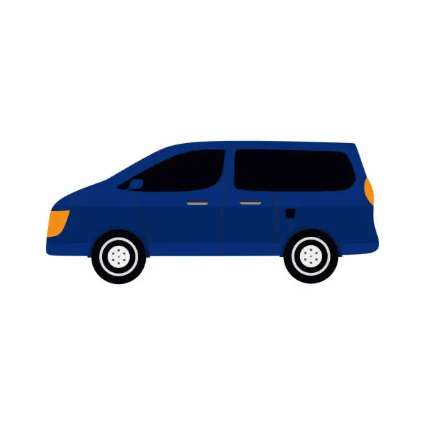 Vector illustration of Blue car isolated on white background. Crossover vehicles in colored cartoon style. City transportation concept. Family car simplified vector design illustration