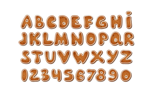 istock Festive winter English alphabet. Delicious baked gingerbread with white icing. 1289859186