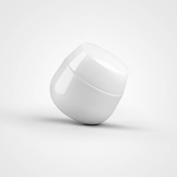 istock Small glossy cream jar template, white plastic box for design presentation. 1289860776