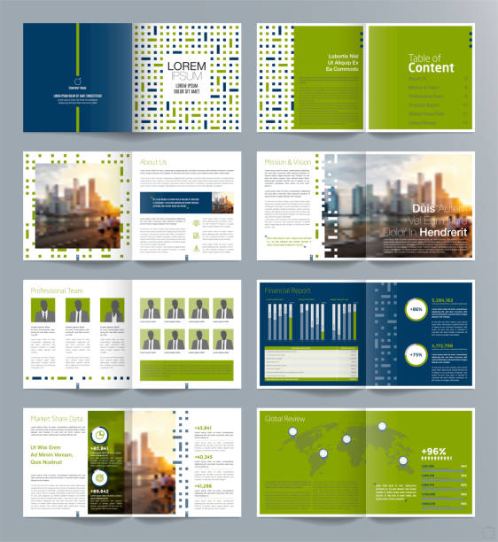 Annual report 16 page Square 010 Corporate business presentation guide brochure template, Annual report, 16 page minimalist flat geometric business brochure design template, A4 size. newsletter template stock illustrations