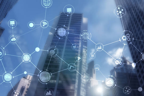 istock Smart City and Wireless Communication Network. Business District with office building. IOT modern technology concept. 1289864267