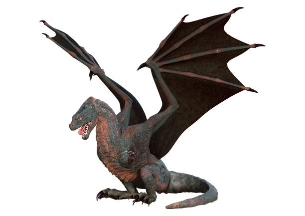 istock 3D illustration fantasy dragon on white 1289868624
