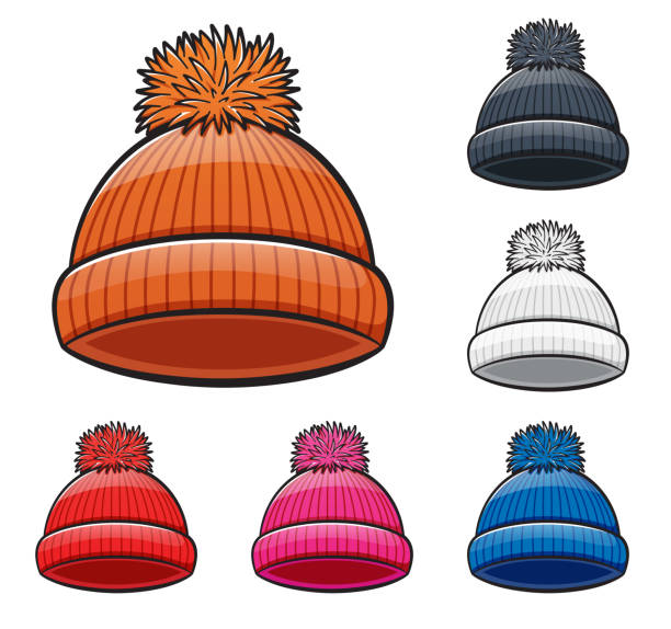 벡터 겨울 모자 만화 일러스트레이션 - knit hat stock illustrations