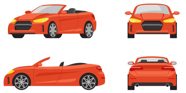 Cabriolet in different angles. Cabriolet in different angles. Red automobile in cartoon style. convertible stock illustrations
