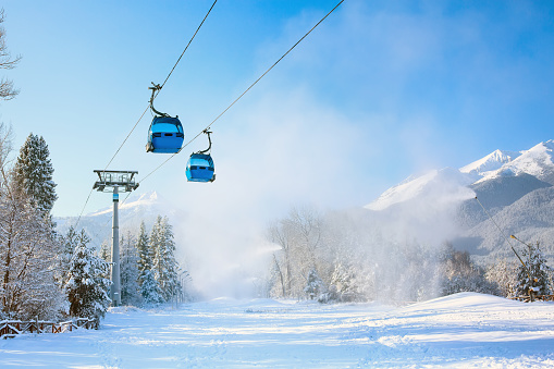 Ski resort Bansko, Bulgaria, cable car and slope