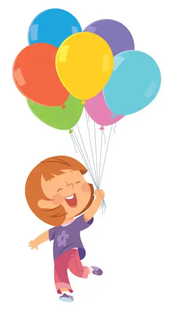 Vector illustration of Little girl with balloon