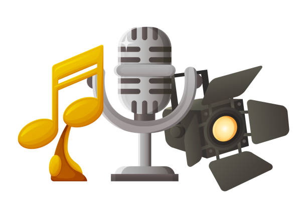 ilustrações de stock, clip art, desenhos animados e ícones de music award note and silver microphone vector - equipped