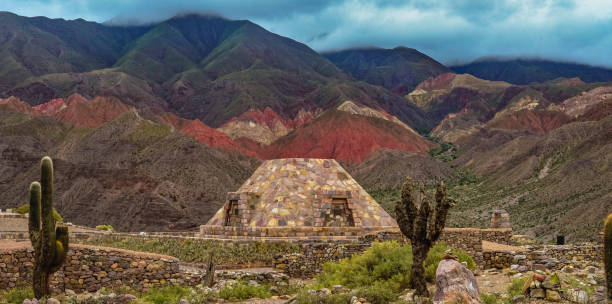 Pyramid and landscape in Pucara of Tilcara, Jujuy stock photo
