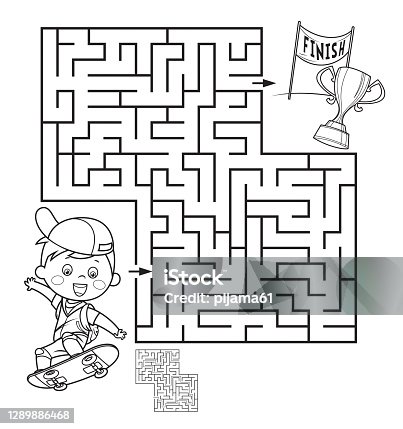 istock Coloring Page Outline Of Boy on the skateboard. Labyrinth 1289886468
