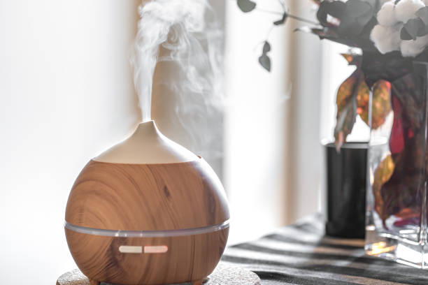 istock Modern oil aroma diffuser in the living room on the table. 1289887680