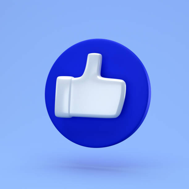 istock Social like minimal concept. 3d render. Like icon on a blue circle isolated on background. 3d illustration Thumbs up button 1289888832