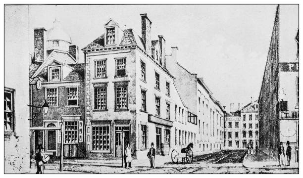 New York financial district buildings: Exchange Place, 1831 New York financial district buildings: Exchange Place, 1831 new jersey photos stock illustrations