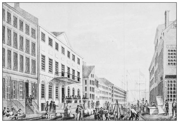 New York financial district buildings: Tontine Building, Wall Street, 1797 New York financial district buildings: Tontine Building, Wall Street, 1797 nyse building stock illustrations