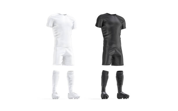 istock Blank black and white soccer uniform mockup set, side view 1289890763