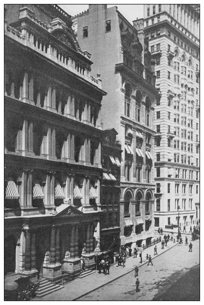 New York financial district buildings: Broad Street New York financial district buildings: Broad Street nyse building stock illustrations