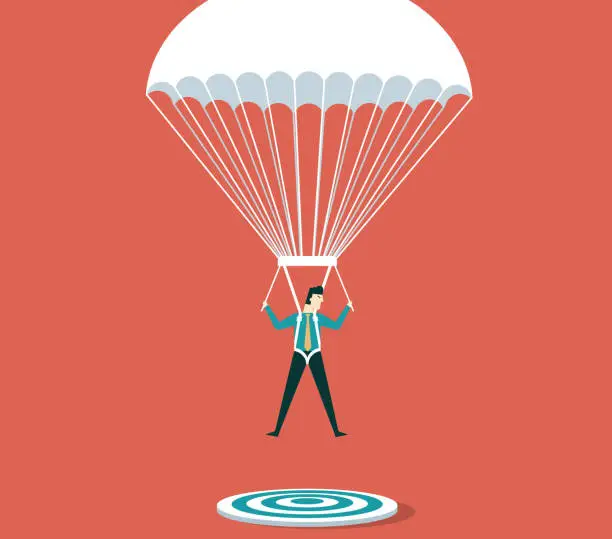 Vector illustration of Parachuting Businessman on Target