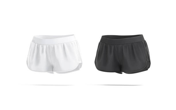 istock Blank black and white women shorts mockup, side view 1289893505