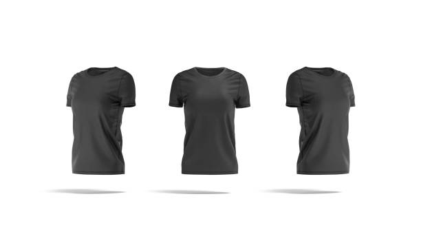 istock Blank black women t-shirt mockup, front and side view 1289893542