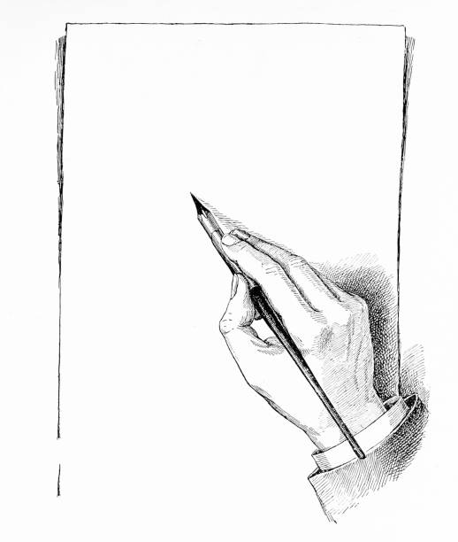 illustrazioni stock, clip art, cartoni animati e icone di tendenza di illustrazione antica: scrittura a mano su foglio bianco - paper writing instrument pencil writing