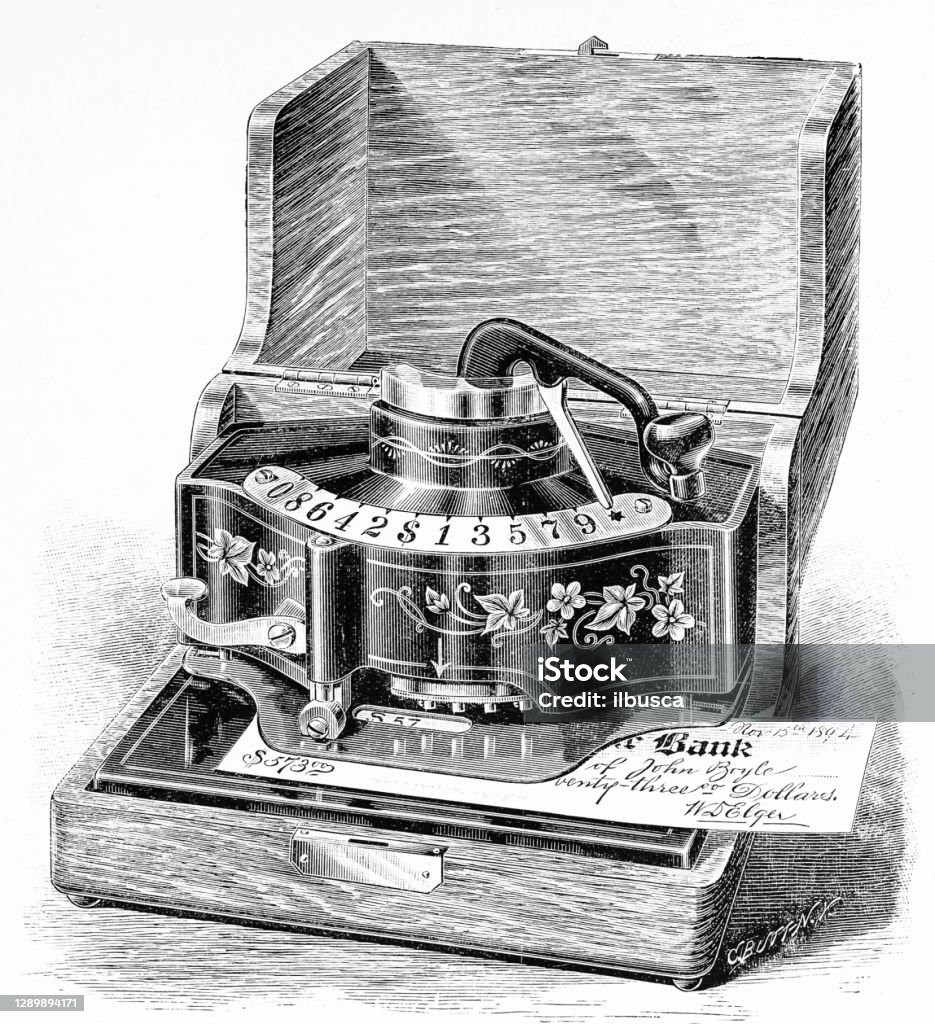 Checking Machine Drawing Antique Illustration Check Machine Stock Illustration - Download Image ...