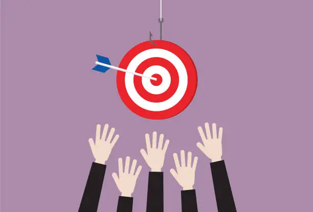 Vector illustration of Business people grab a target