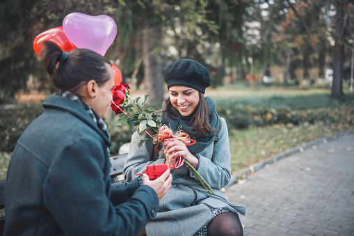 Simplicity couple, young man surprised his girlfriend on special Valentine`s Day.