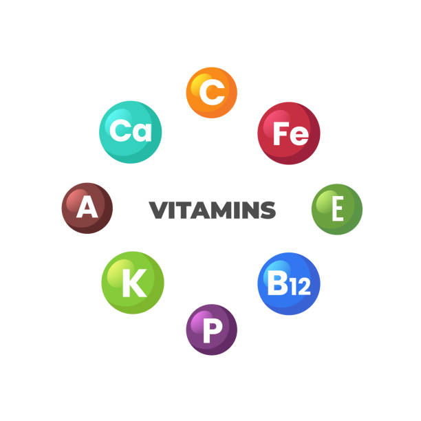 ilustrações, clipart, desenhos animados e ícones de conjunto de vitamina principal isolada no fundo branco. - vitamin k illustrations