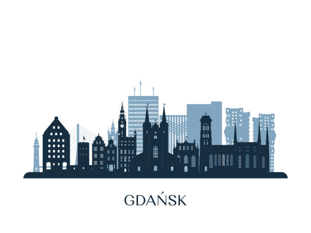 Gdansk skyline, monochrome silhouette. Vector illustration. Gdansk skyline, monochrome silhouette. Vector illustration. gdansk stock illustrations
