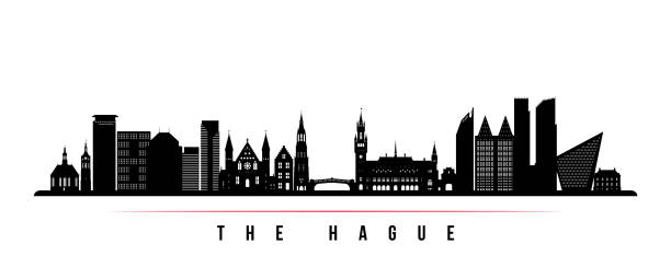 The Hague skyline horizontal banner. Black and white silhouette of The Hague City, Netherland. Vector template for your design. The Hague skyline horizontal banner. Black and white silhouette of The Hague City, Netherland. Vector template for your design. the hague stock illustrations