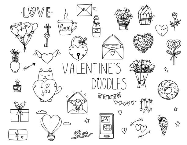 istock Set with Doodles on the theme of Valentines day. 1289899364