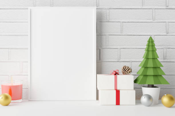 istock Mockup poster photoframe with christmas decoration. 1289899365