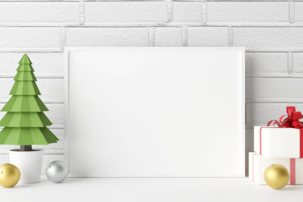 istock Mockup poster photoframe with christmas decoration. 1289899370