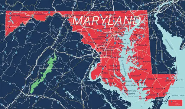 Vector illustration of Maryland state detailed editable map