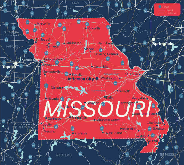 ilustrações, clipart, desenhos animados e ícones de mapa editável detalhado do estado do missouri - cartography oklahoma map isolated