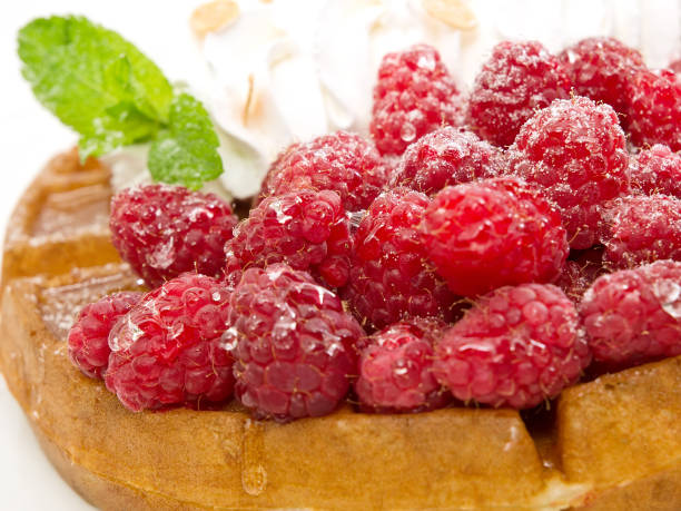 waffles with raspberries and whipped cream