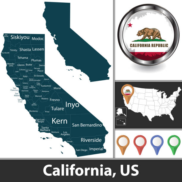 캘리포니��아 주 - california map counties county stock illustrations