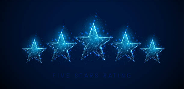 низкий поли 5 звезд raiting. абстрактные синие звезды. - rating star shape ratings ranking stock illustrations