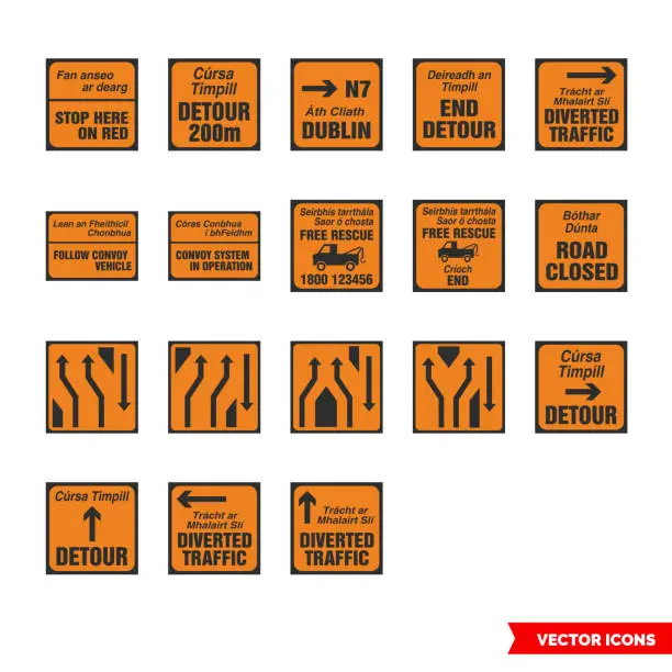 Vector illustration of Roadworks signs icon set of color types. Isolated vector sign symbols. Icon pack