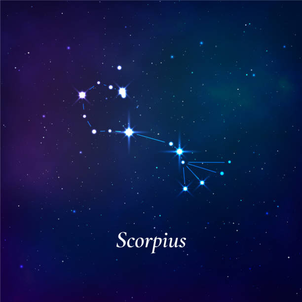 istock Scorpius sign. Stars map of zodiac constellation on dark blue background. Vector 1289907565
