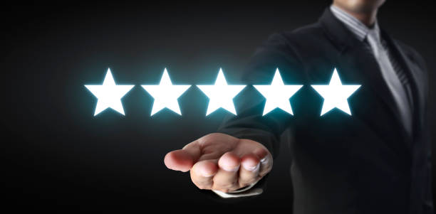 istock Rise on increasing five stars in human hand, Increase rating evaluation and classification concept 1289907674